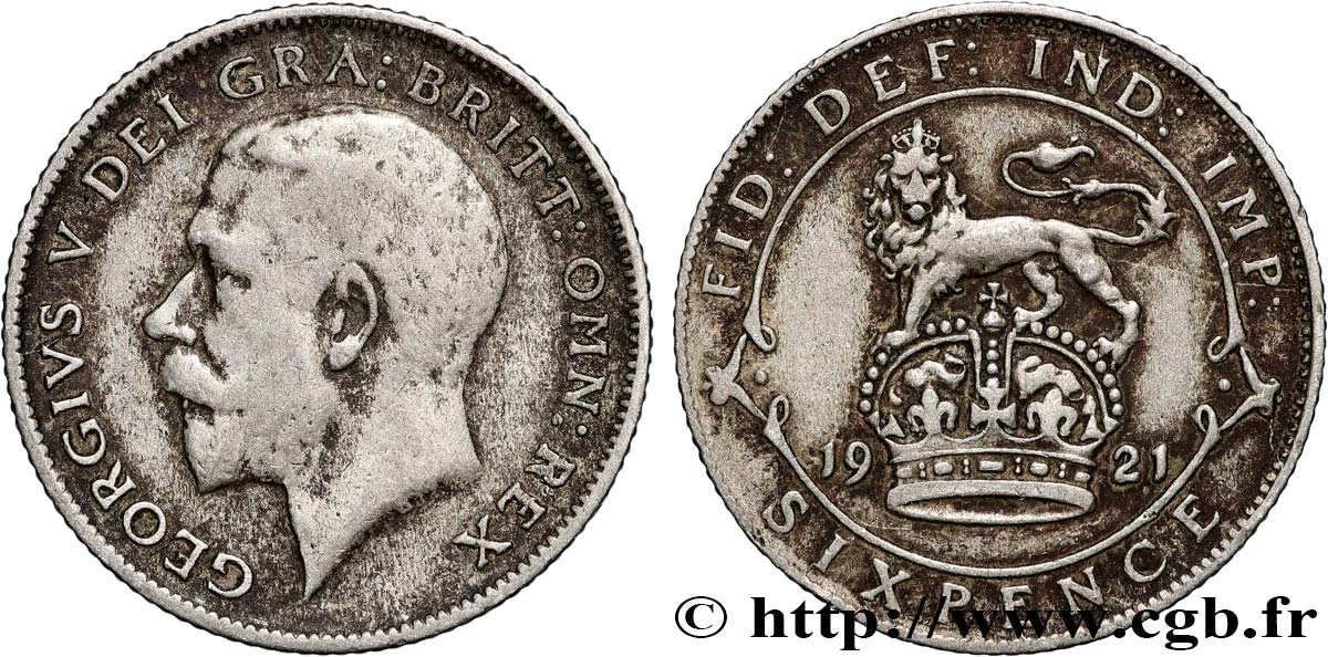 UNITED KINGDOM 6 Pence Georges V / lion surmontant une couronne 1921  VF 