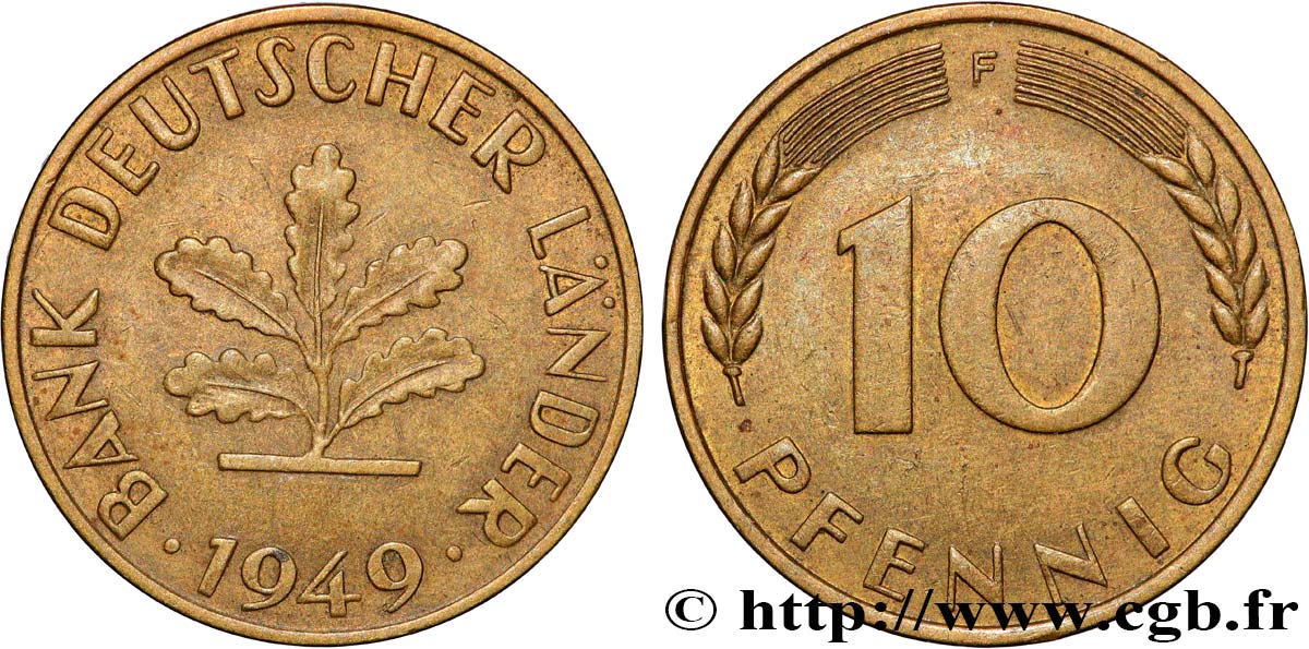 DEUTSCHLAND 10 Pfennig “Bank deutscher Länder” 1949 Stuttgart - F SS