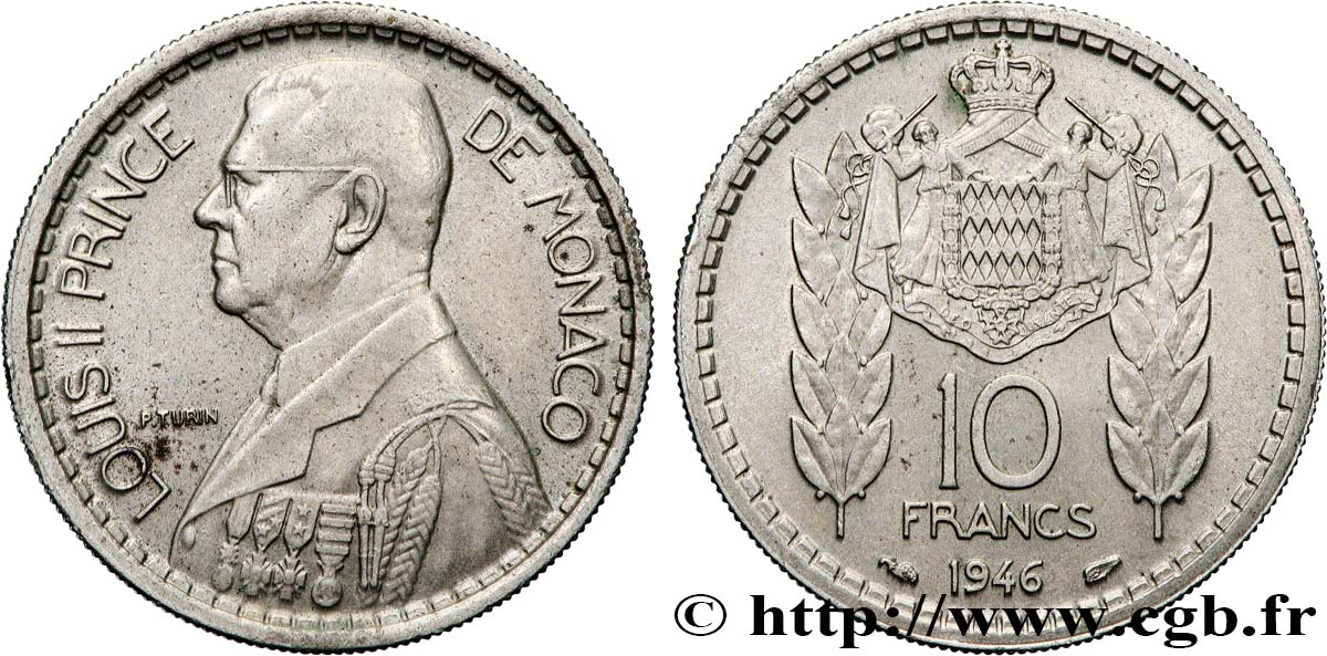 MONACO 10 Francs Louis II 1946 Paris AU
