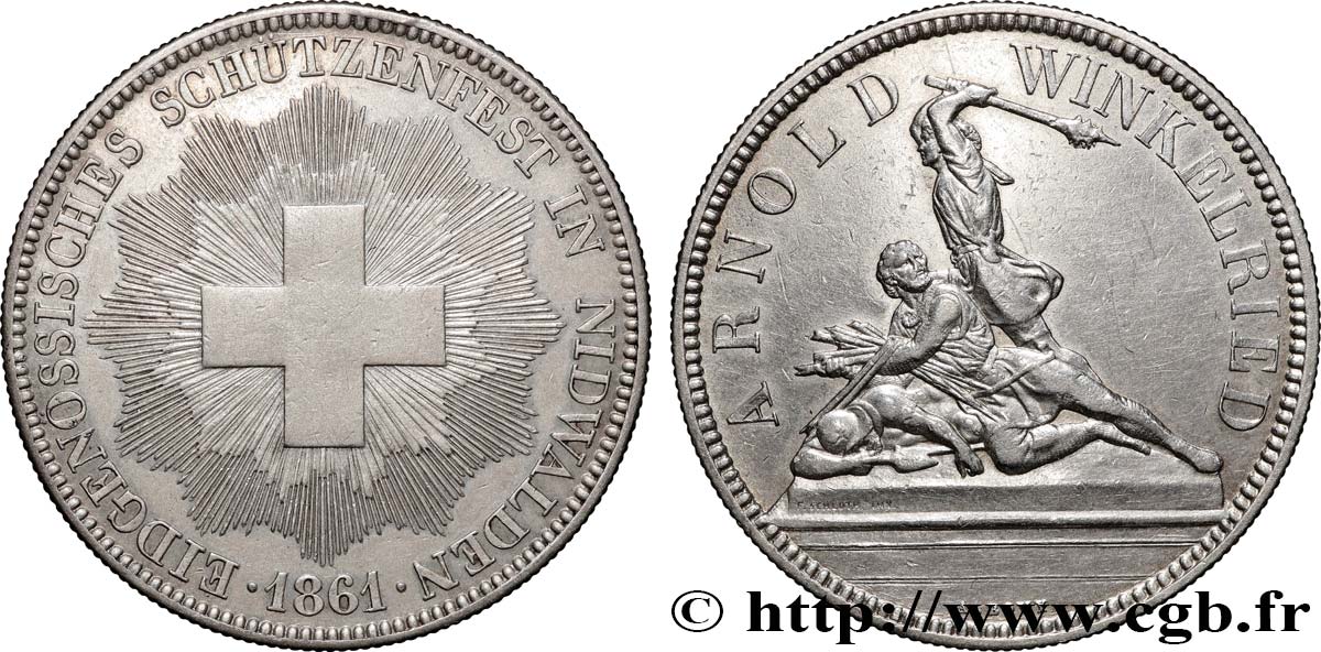 SUIZA Module de 5 Francs Tir de Nidwald (Nidwalden) 1861  MBC+ 