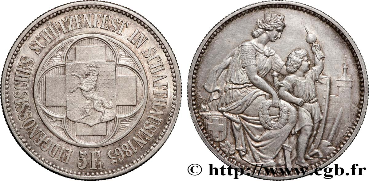 SCHWEIZ 5 Francs Tir de Schaffhouse (Schaffhaussen) 1865  fVZ 