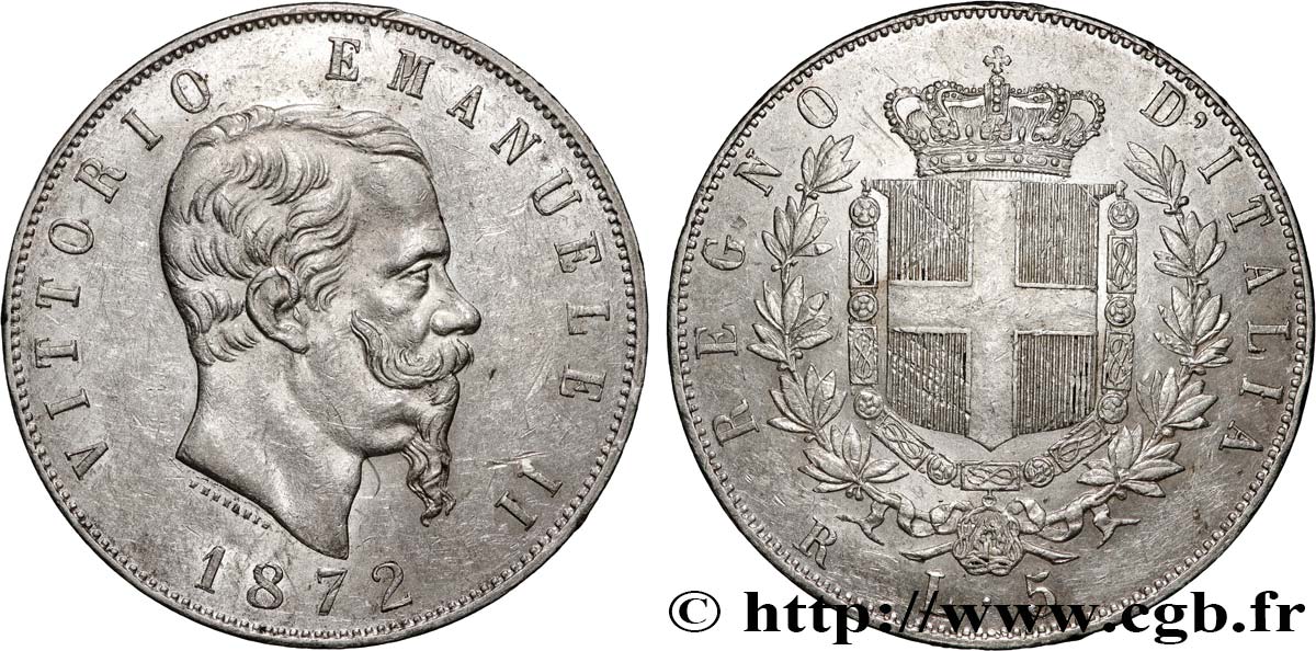 ITALIEN - ITALIEN KÖNIGREICH - VIKTOR EMANUEL II. 5 Lire  1872 Rome fVZ 