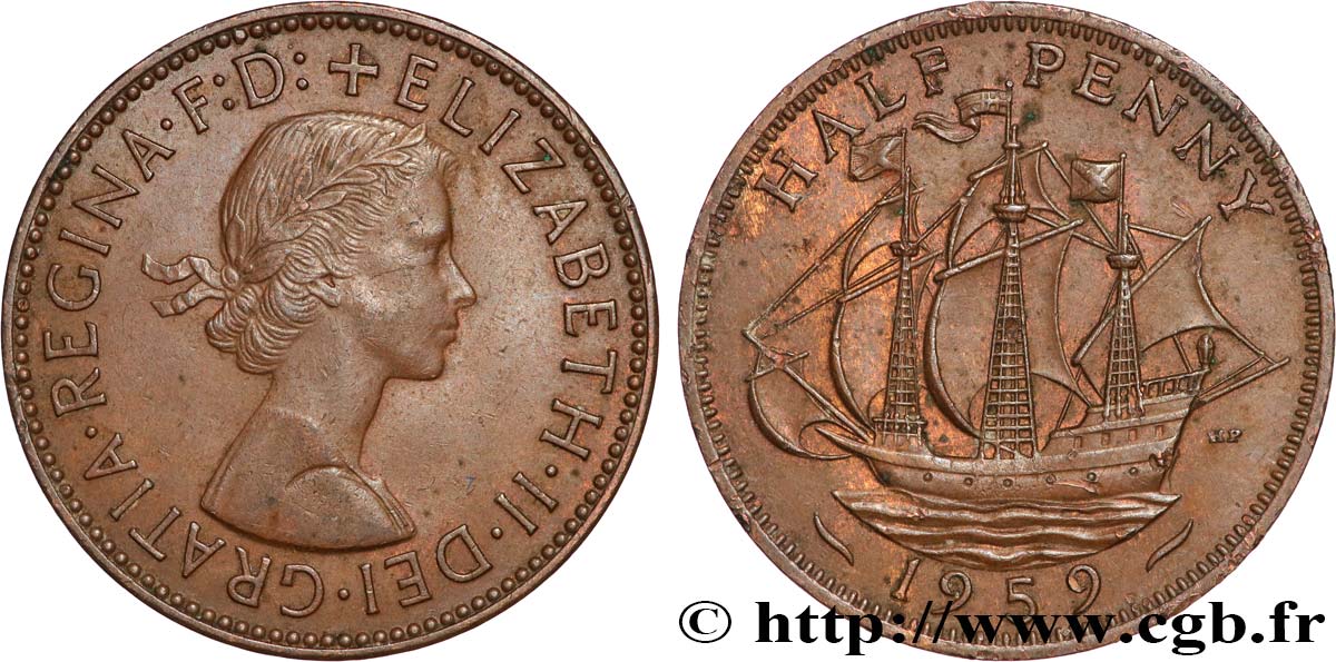 REINO UNIDO 1/2 Penny Élisabeth II 1959 Londres MBC