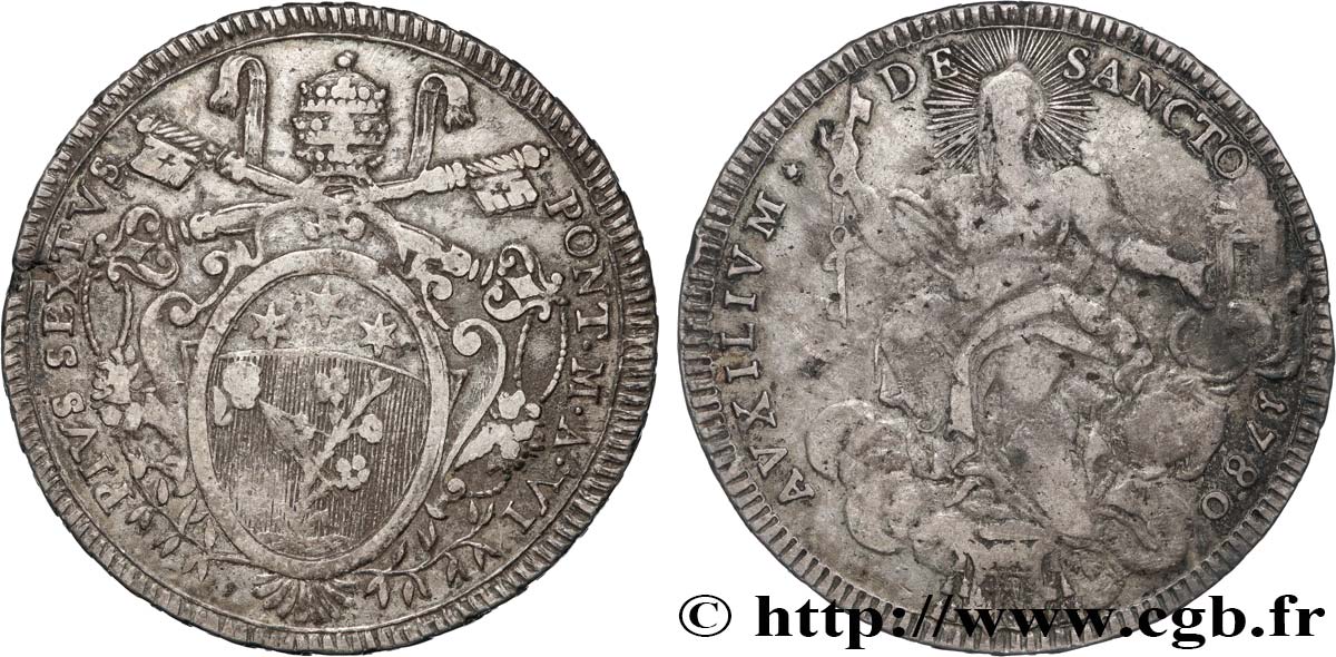 ITALY - PAPAL STATES - PIUS VI (Giovanni Angelo Braschi Scudo an VI 1780 Rome XF