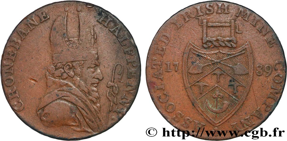 IRELAND REPUBLIC 1/2 Penny token Cronebane 1789  VF 