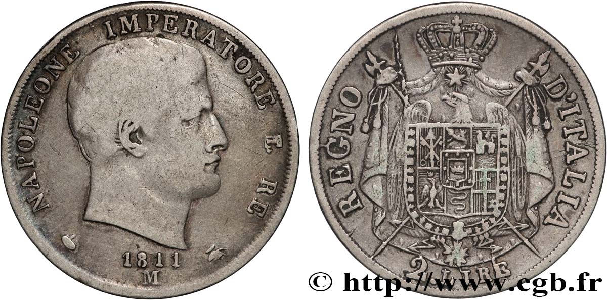 ITALIEN - Königreich Italien - NAPOLÉON I. 2 Lire 1811 Milan S/fSS 