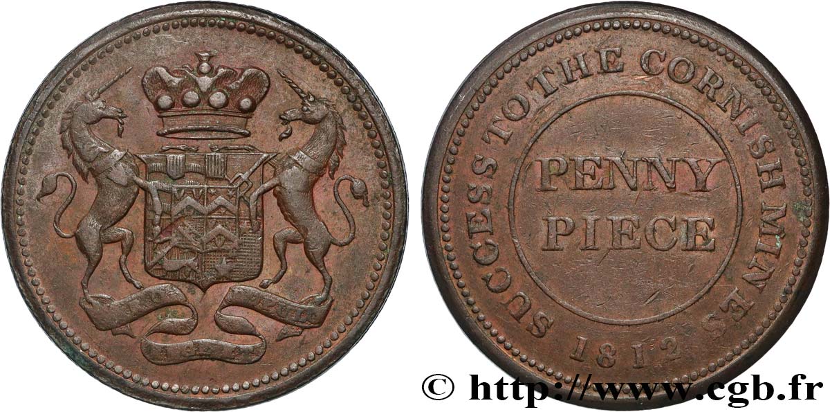 BRITISH TOKENS OR JETTONS 1 Penny Cornouailles - Cornish Mines 1812  XF 