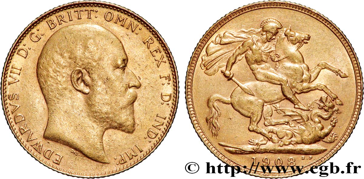 OR, PALLADIUM ET PLATINE INVESTISSEMENT 1 Souverain Edouard VII 1908 Londres TTB+