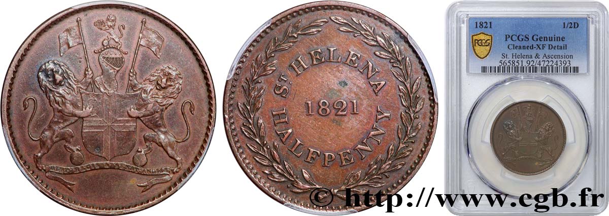 ST HELENA 1/2 Penny 1821  AU PCGS