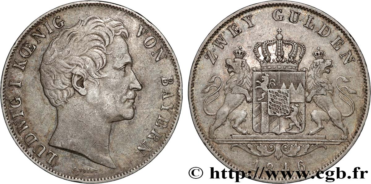 ALLEMAGNE - ROYAUME DE BAVIÈRE - LOUIS Ier 2 Gulden  1846 Munich XF 