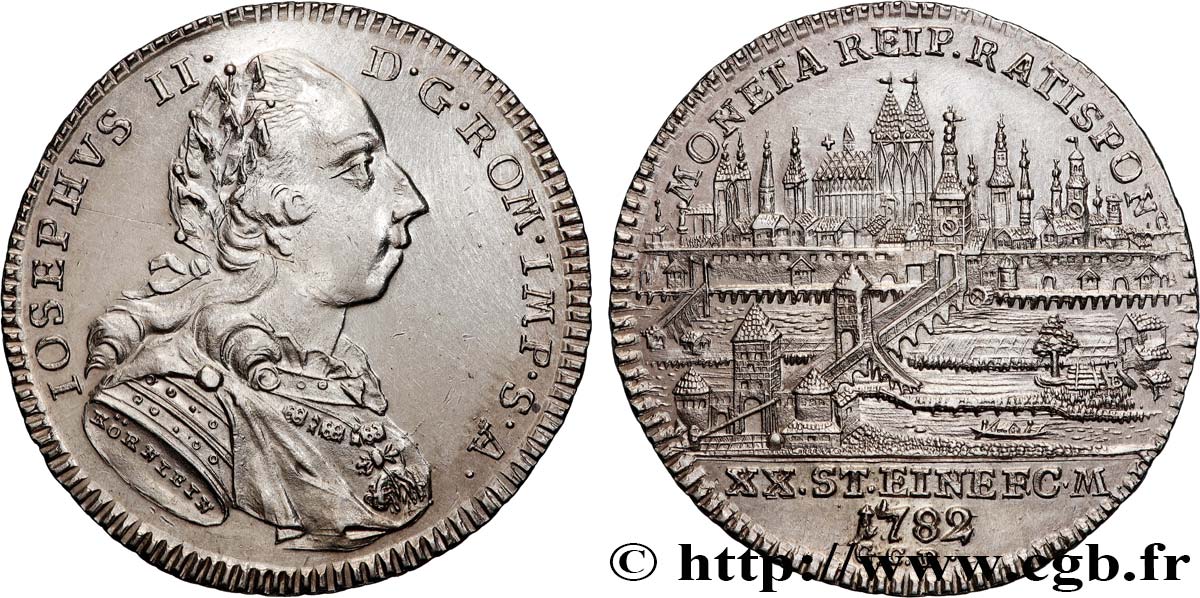 ALLEMAGNE - VILLE DE REGENSBOURG (RATISBONNE) - JOSEPH II 1/2 Thaler 1782 Regensbourg (Rastibonne) TTB+ 