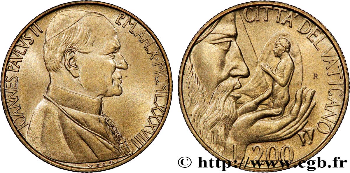 VATICANO Y ESTADOS PONTIFICIOS 200 Lire Jean Paul II an X 1988 Rome SC
