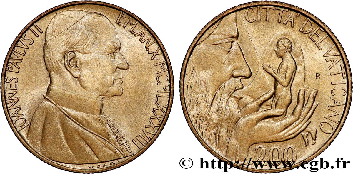 VATICANO Y ESTADOS PONTIFICIOS 200 Lire Jean Paul II an X 1988 Rome SC