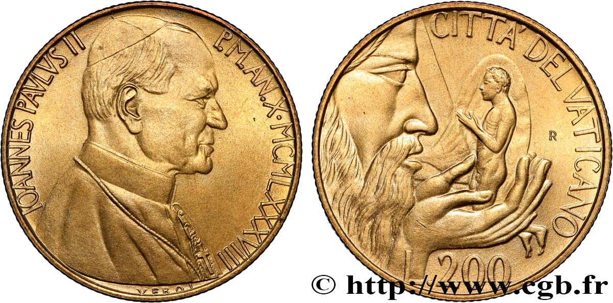 VATICANO E STATO PONTIFICIO 200 Lire Jean Paul II an X 1988 Rome MS