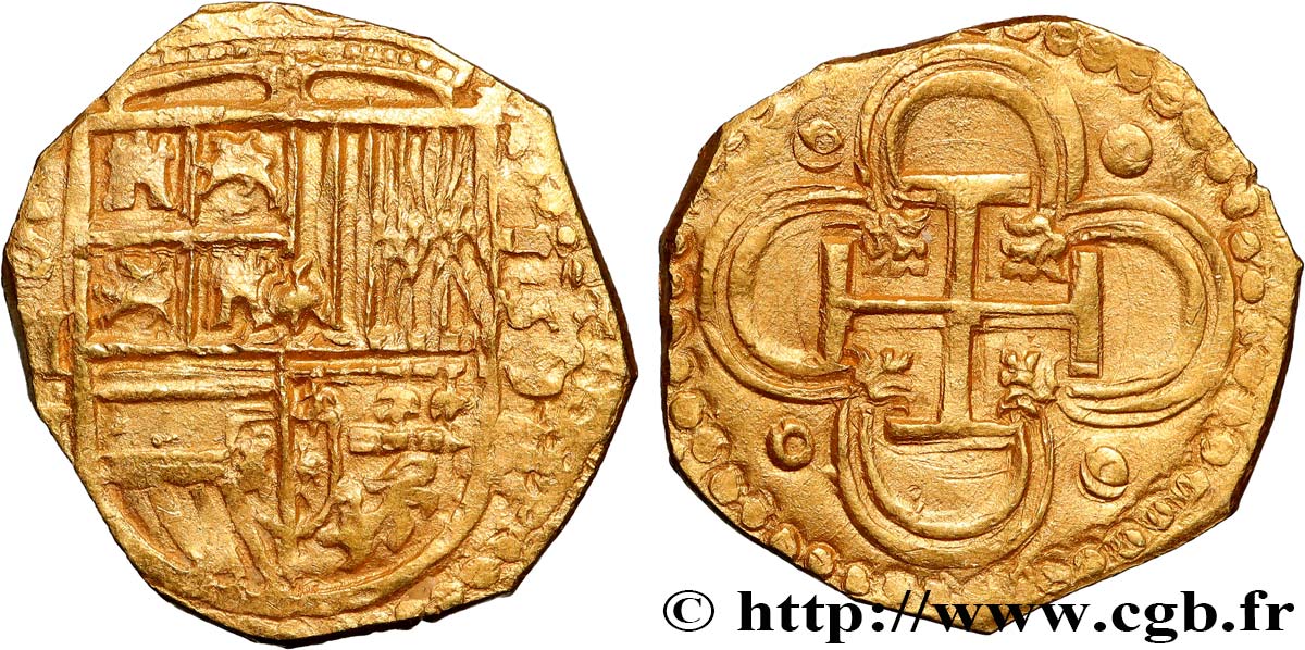 SPAIN - KINGDOM OF SPAIN - PHILIP II 2 Escudos 1591 Séville AU 