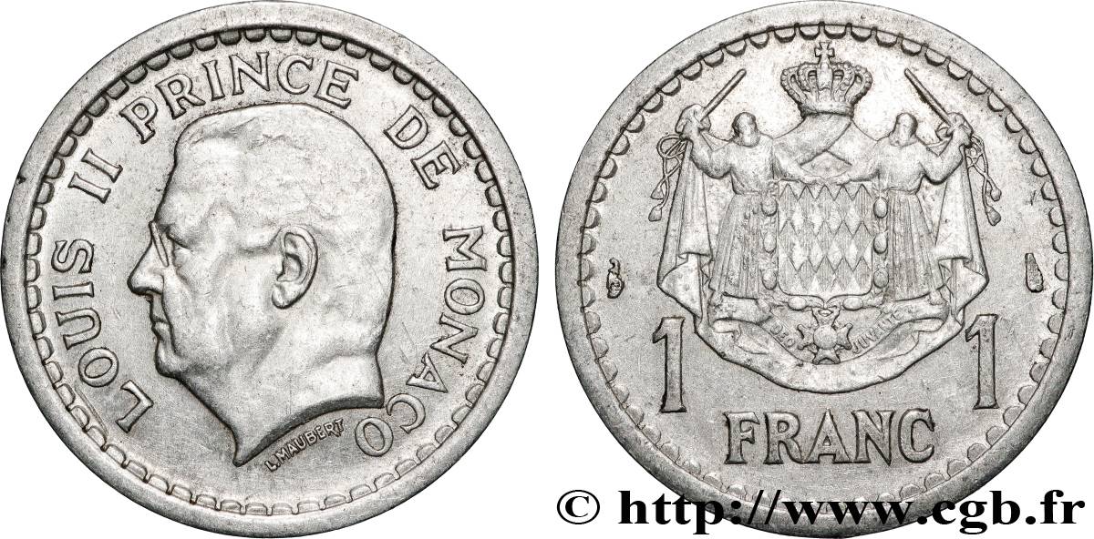MONACO 1 Franc Louis II / armes (1943) Paris SS
