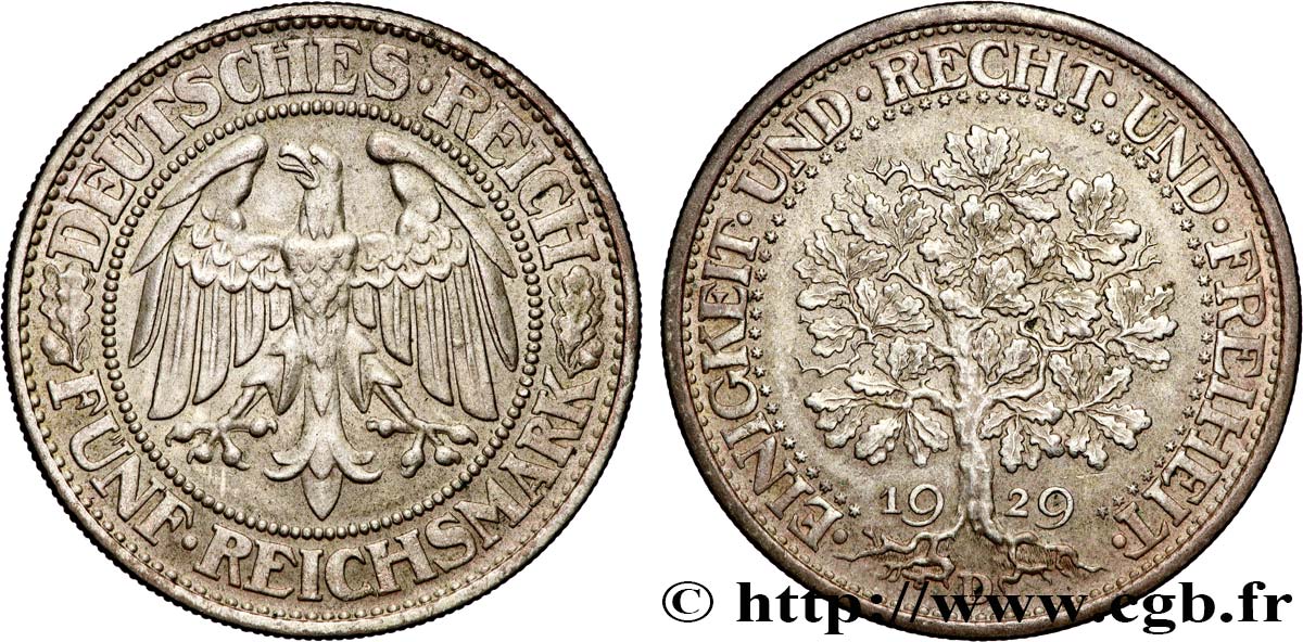 ALLEMAGNE 5 Reichsmark 1929 Munich TTB+ 