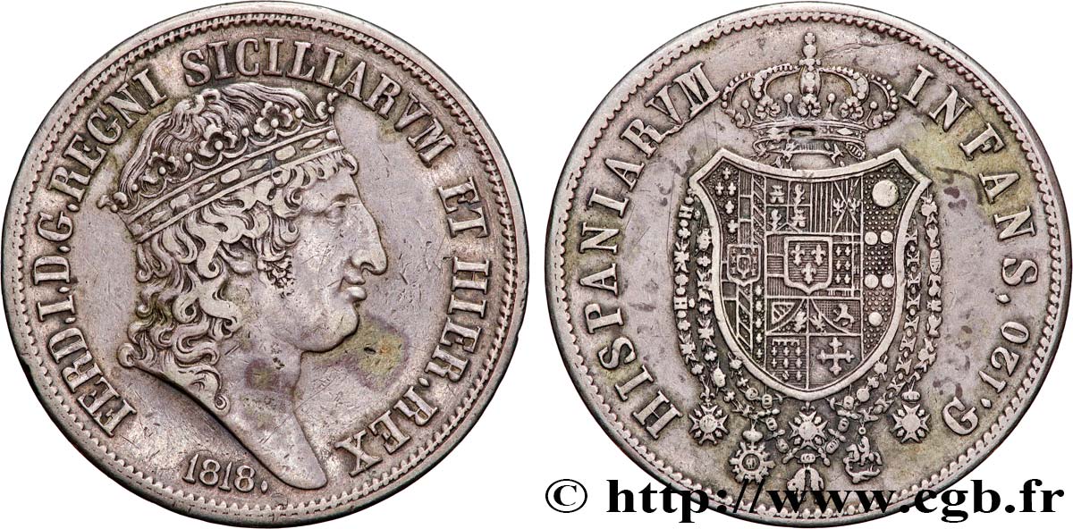 ITALY - KINGDOM OF THE TWO SICILIES 120 Grana Ferdinand Ier 1818 Naples XF 