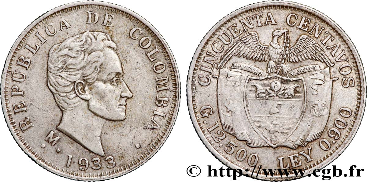 COLOMBIA 50 Centavos 1933 Medellin XF 