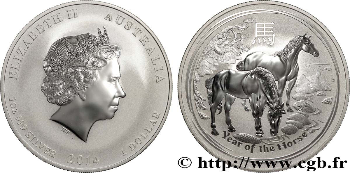 SILVER INVESTMENT 1 Oz - 1 Dollar Proof année du cheval 2014 Perth ST 