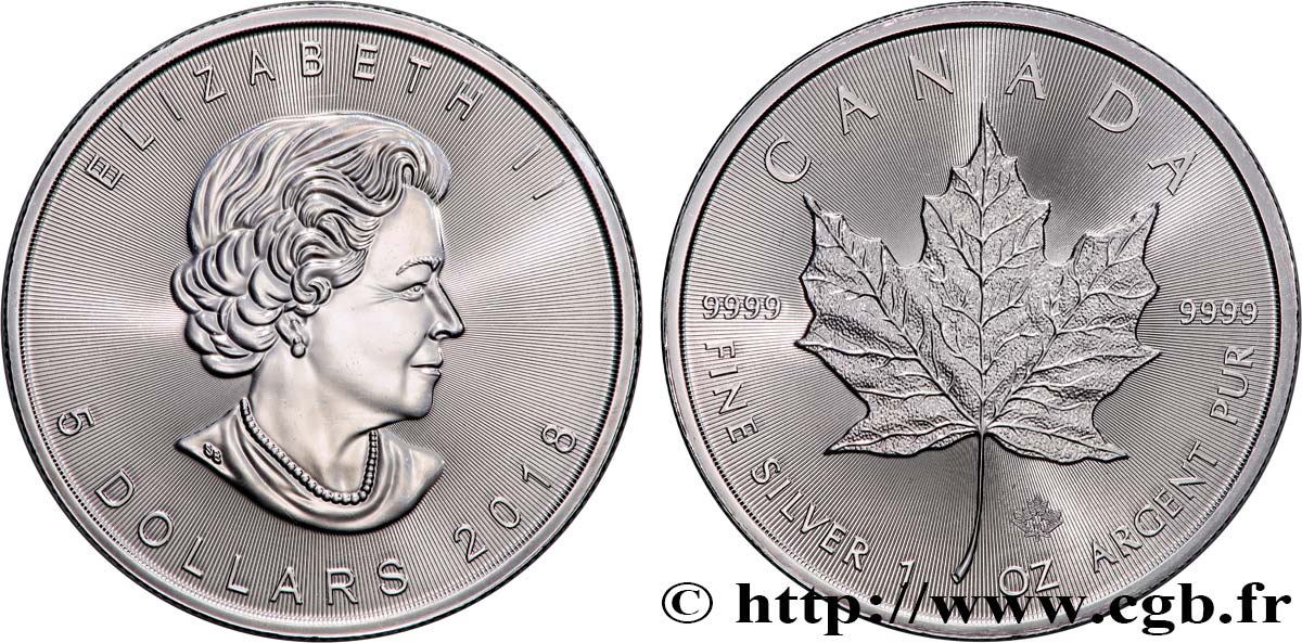 SILVER INVESTMENT 1 Oz - 5 Dollars Mapple Leaf  2018  MS 