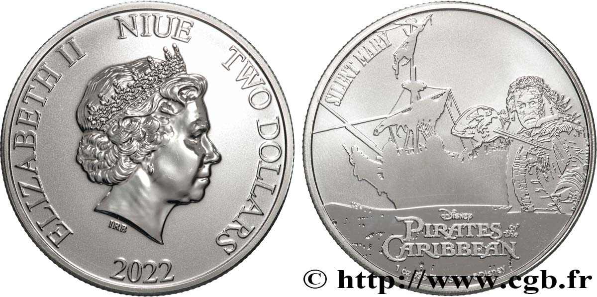 SILVER INVESTMENT 1 Oz - 2 Dollars Silent Mary Pirate des Caraïbes 2022  MS 
