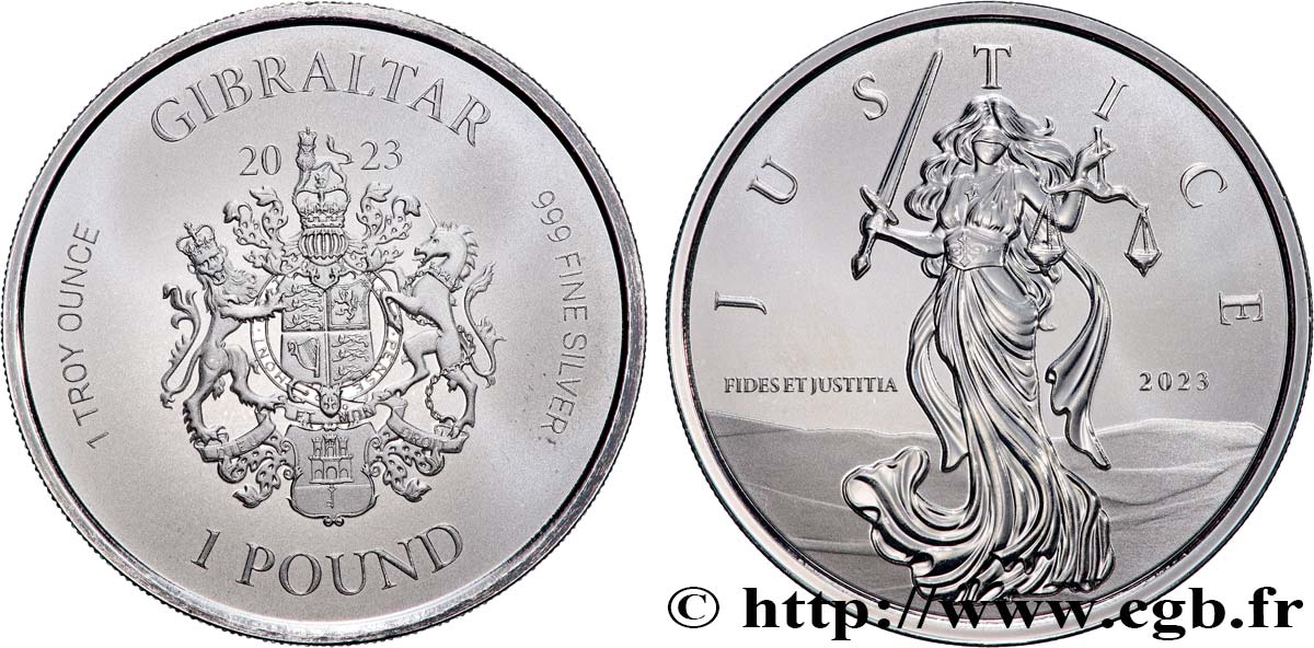 SILVER INVESTMENT 1 Oz - 1 Pound Justice 2023 Pobjoy Mint ST 