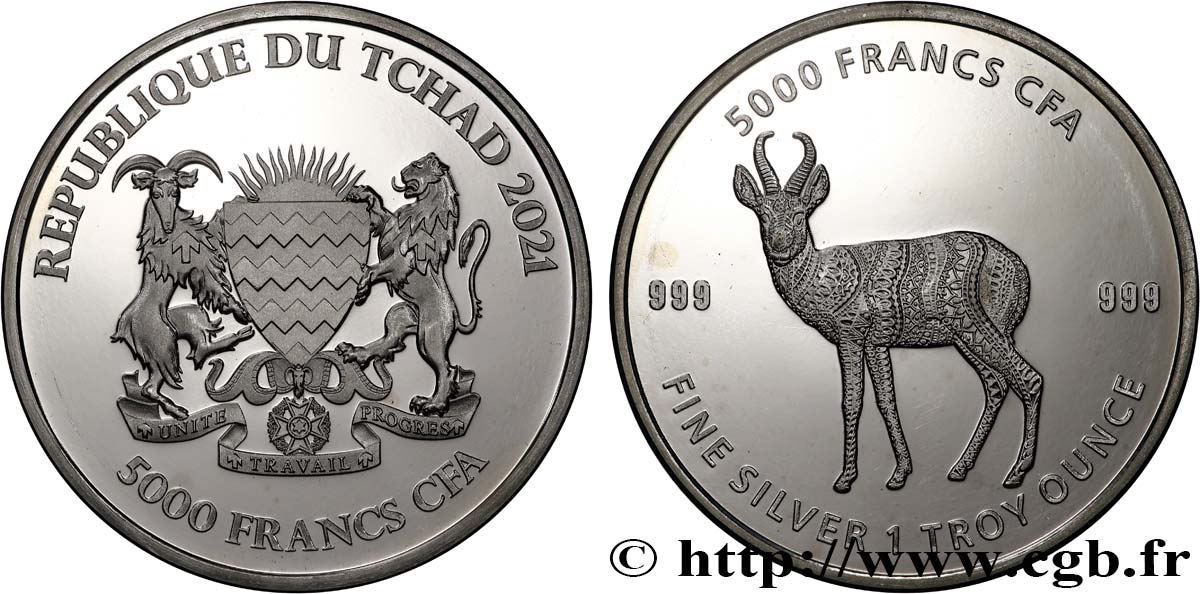 SILVER INVESTMENT 1 Oz - 5000 francs Antilope 2021  MS 