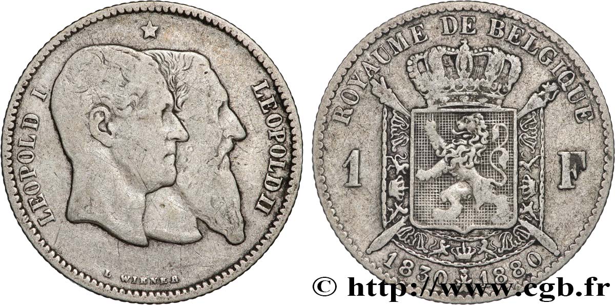 BELGIQUE 1 Franc 50e anniversaire de l’indépendance 1880 TB+