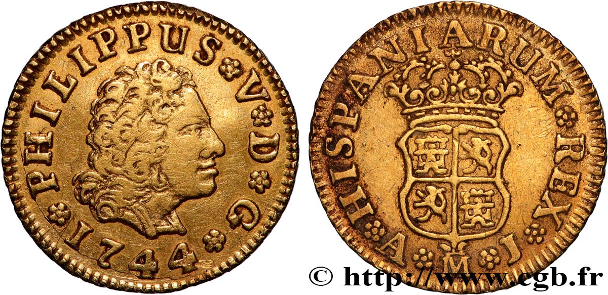 SPAIN - KINGDOM OF SPAIN - PHILIP V OF BOURBON 1/2 Escudo  1744 Madrid XF 