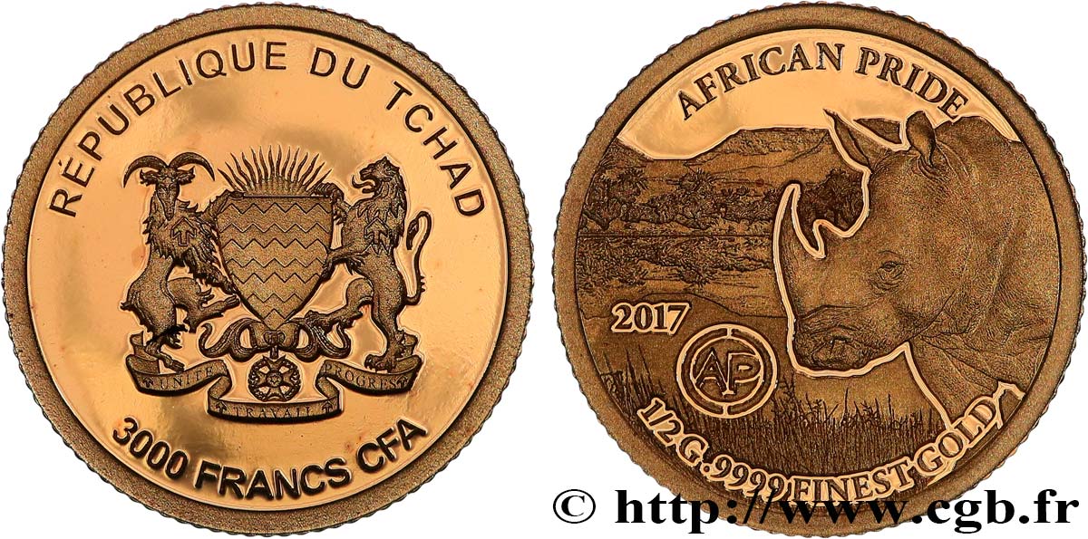 TSCHAD 3000 Francs CFA Proof African Pride : Rhinocéros 2017  ST 