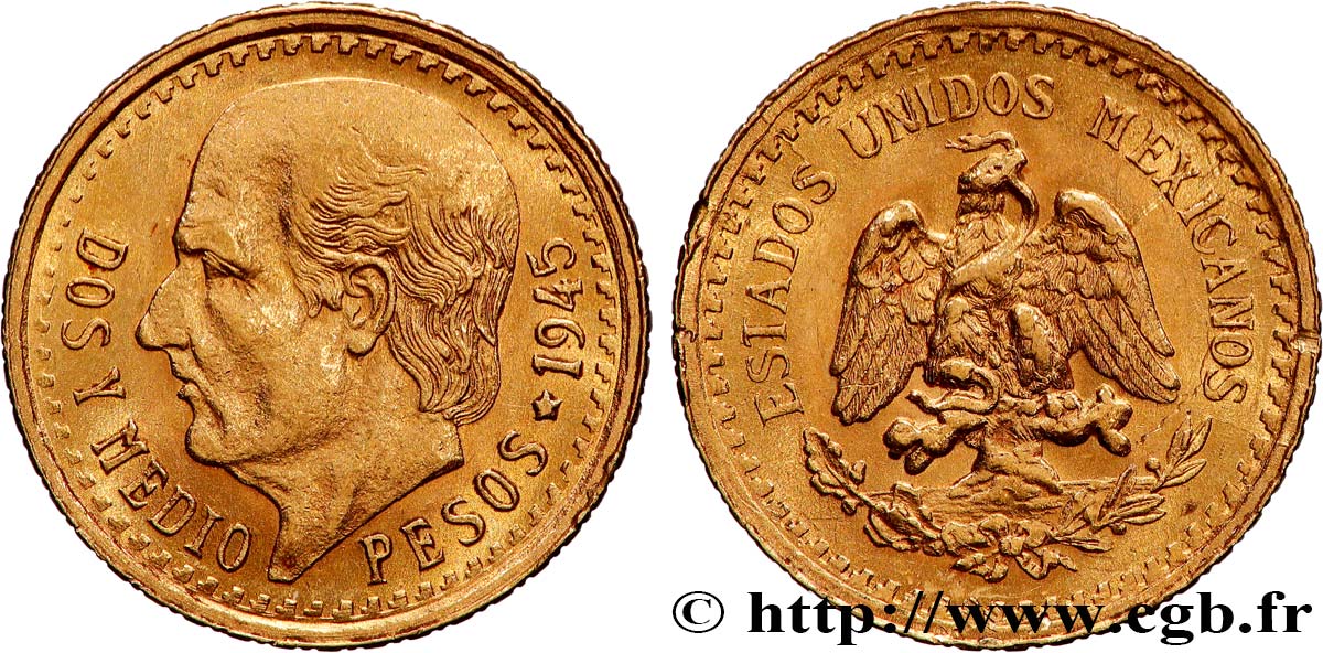 MESSICO 2 1/2 Pesos Miguel Hidalgo 1945 Mexico MS 
