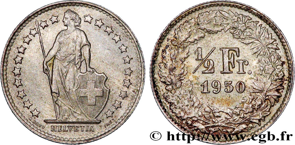 SUIZA 1/2 Franc Helvetia 1950 Berne EBC