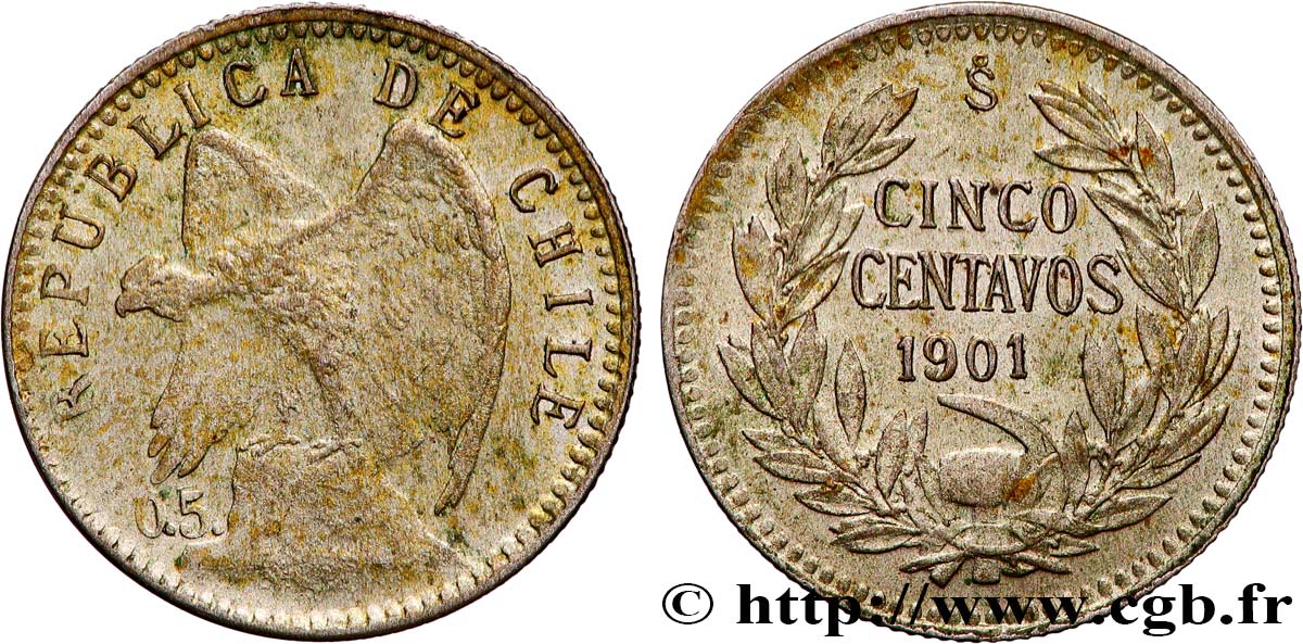 CHILE
5 Centavos condor 1901 Santiago - S° BC+