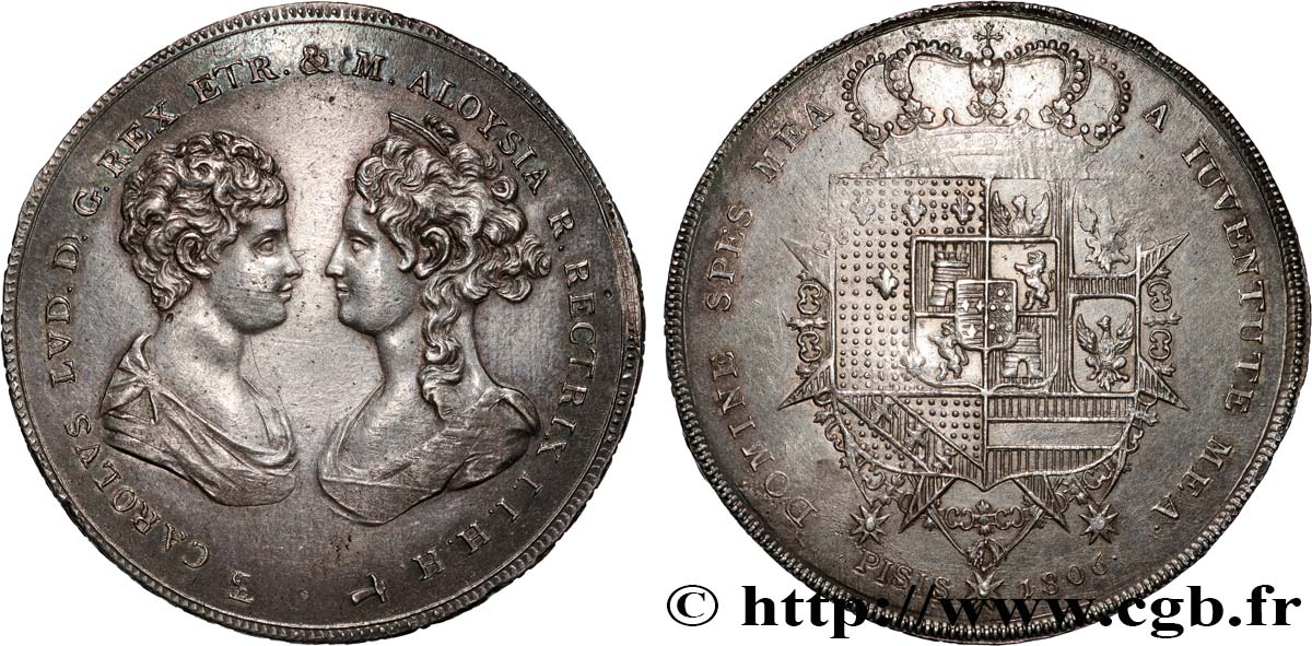 ITALY - KINGDOM OF ETRURIA - CHARLES-LOUIS and MARIE-LOUISE 10 Paoli ou Francescone  1806 Florence XF 