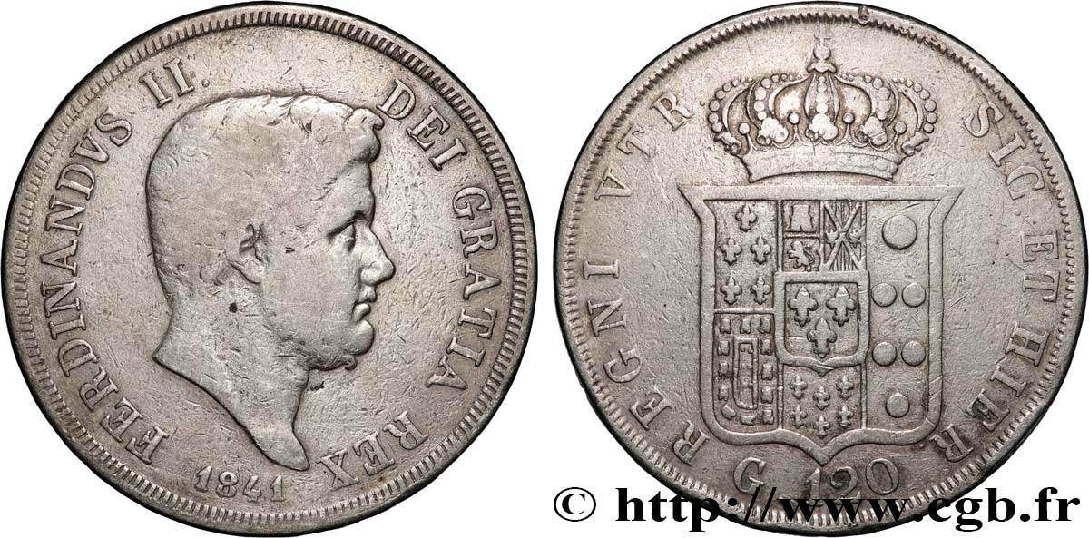 ITALY - KINGDOM OF THE TWO SICILIES - FERDINAND II 120 Grana  1841 Naples VF 