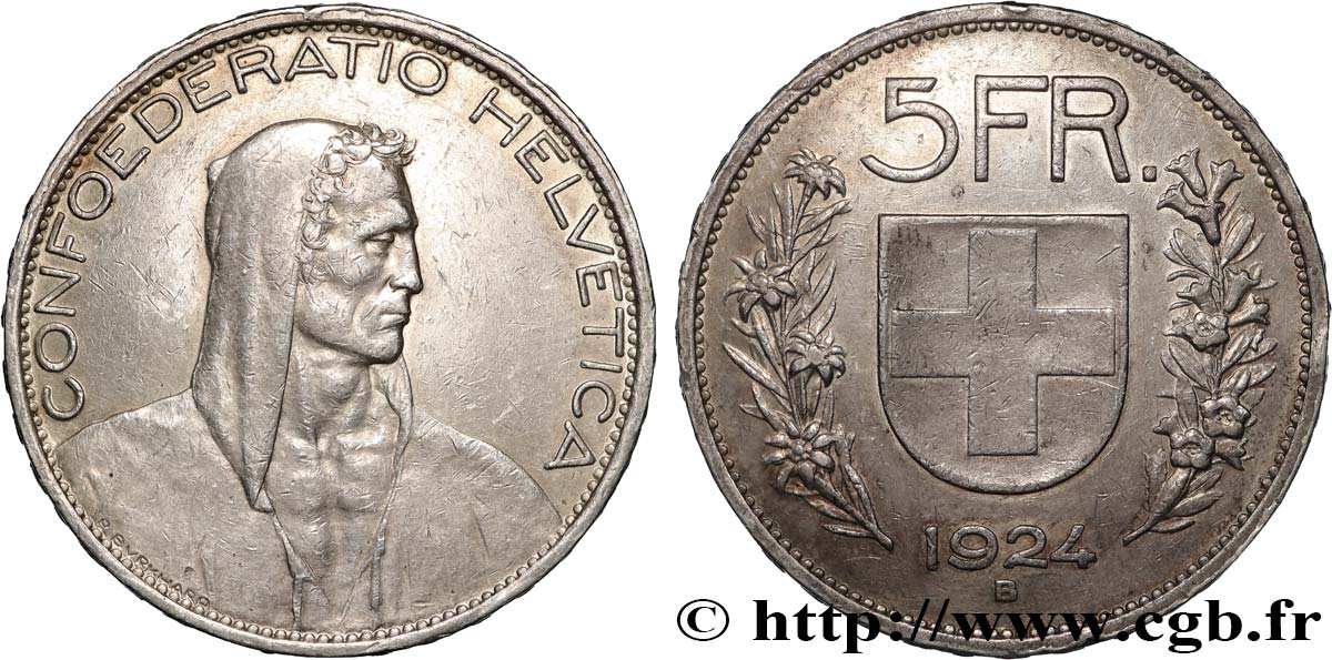SWITZERLAND 5 Francs berger 1924 Berne XF 