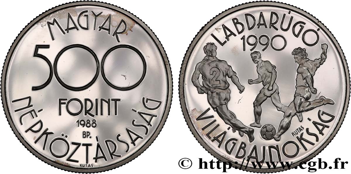 UNGHERIA 500 Forint Proof Coupe du Monde de football en Italie 1990 1988 Budapest MS 