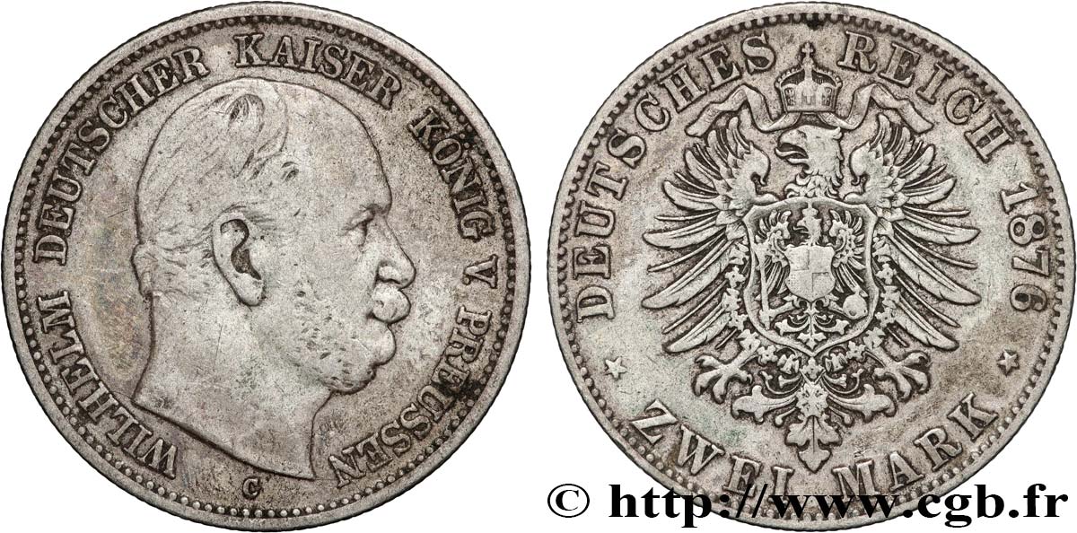 ALEMANIA - PRUSIA 2 Mark Guillaume Ier 1876 Francfort BC+ 
