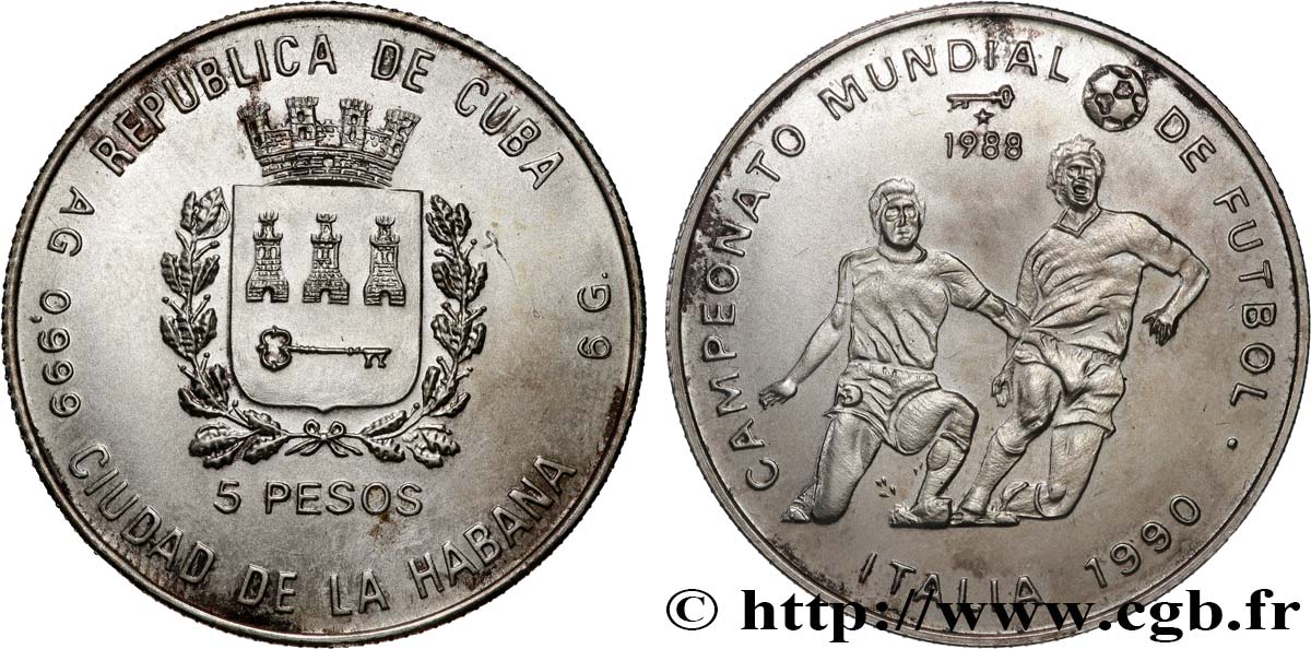 CUBA 5 Pesos Coupe du Monde de football Italie 1990 1988 La Havane EBC 