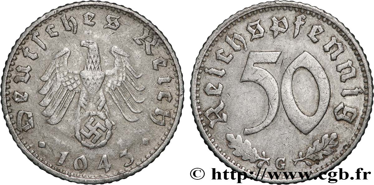 GERMANY 50 Reichspfennig 1943 Karlsruhe  XF 