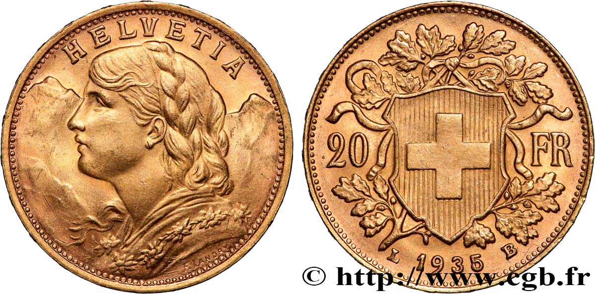 ORO, PALLADIO E PLATINO: INVESTIMENTI 20 Francs Vreneli 1935 Berne SPL
