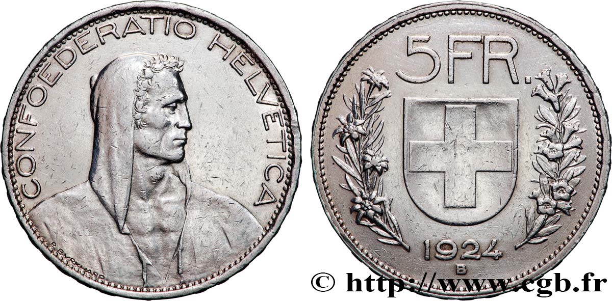SUISSE 5 Francs berger 1924 Berne TTB 
