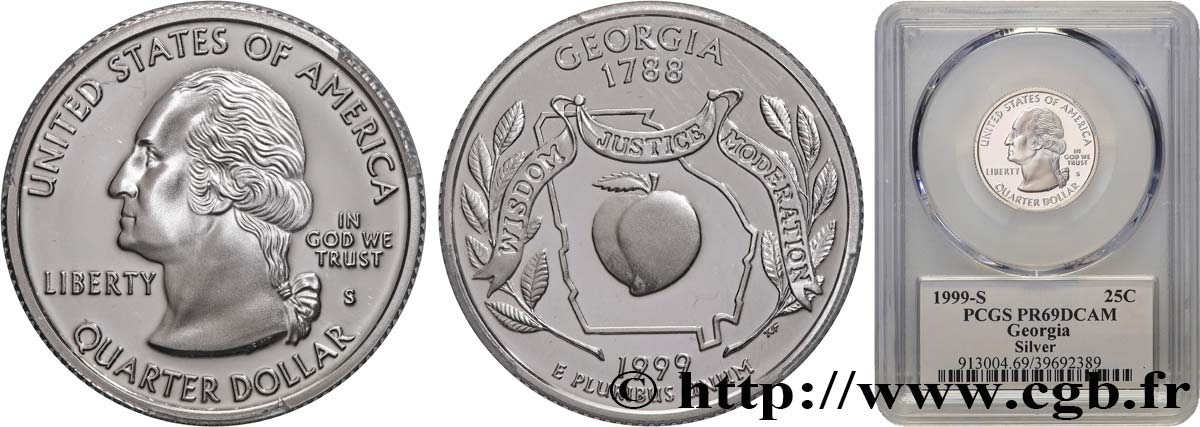 ESTADOS UNIDOS DE AMÉRICA 1/4 Dollar Georgie - Silver Proof 1999 San Francisco FDC69 PCGS
