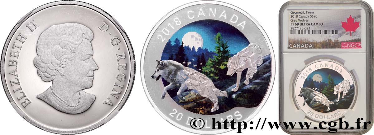 CANADA 20 Dollars Proof Loups Gris 2018 Ottawa MS69 NGC
