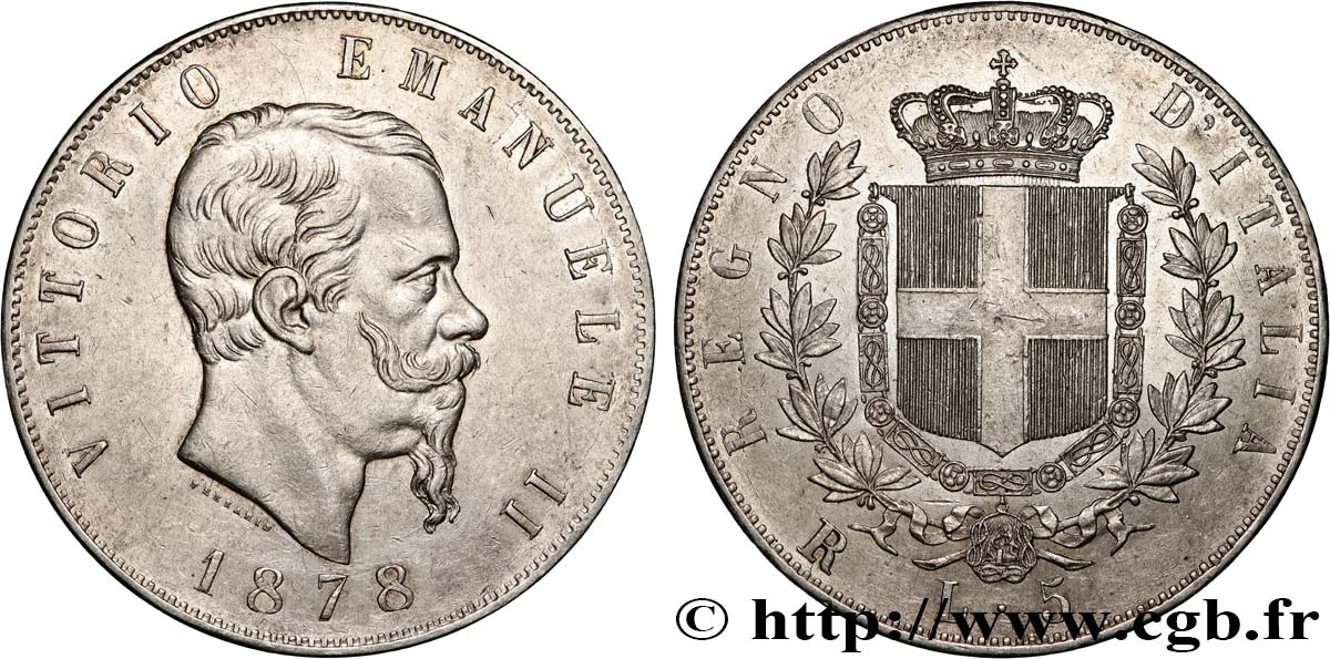 ITALIE - ROYAUME D ITALIE - VICTOR-EMMANUEL II 5 Lire  1878 Rome SUP 