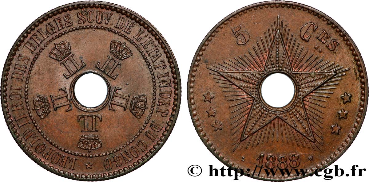 CONGO - STATO LIBERO DEL CONGO 5 Centimes variété 1888/7 1888  SPL 
