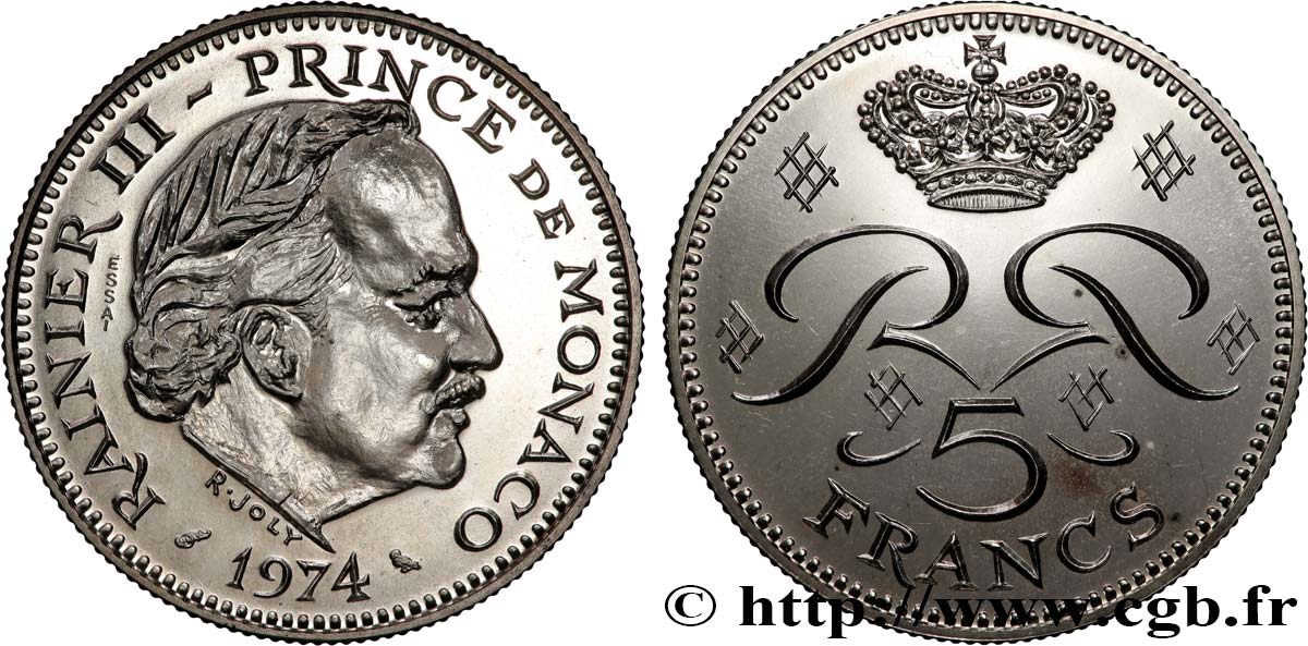 MONACO - PRINCIPALITY OF MONACO - RAINIER III Essai de 5 Francs en argent  1974 Paris MS 