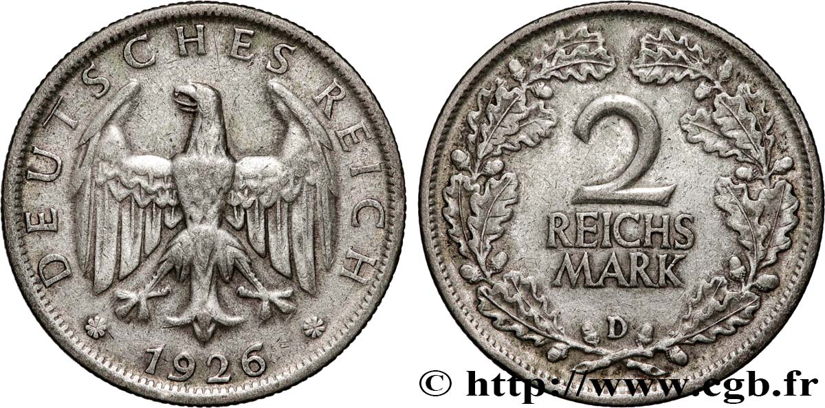 GERMANY 2 Reichsmark aigle 1926 Munich XF