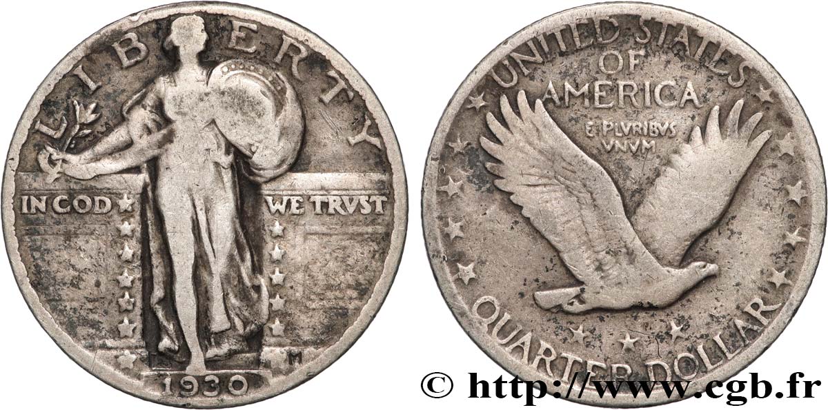 ÉTATS-UNIS D AMÉRIQUE 1/4 Dollar Liberté 1930 Philadelphie TB